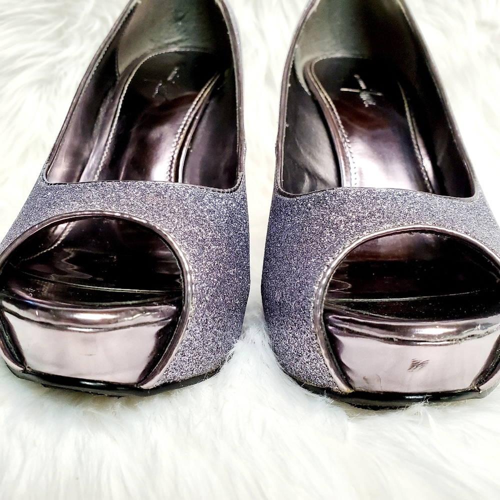 Jacqueline Ferrar Sparkle Platform Peep Toe Heels - Picture 7 of 11